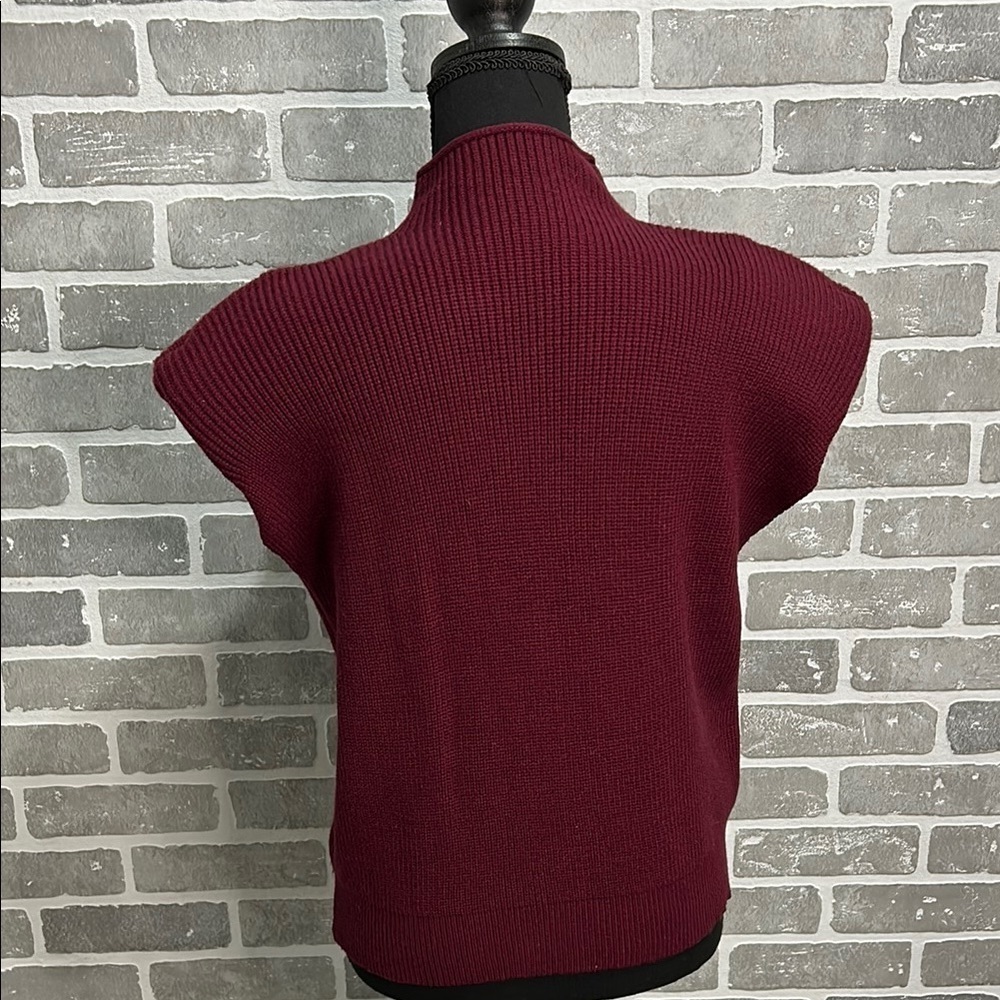 Vintage Burgundy Knit Sweater Cap Sleeve Shoulder Pads Medium 80s/90s Power Knit - Picture 6 of 11